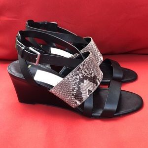 COLE HAAN BLACK & WHITE SNAKE PRINT STRAPPY WEDGES